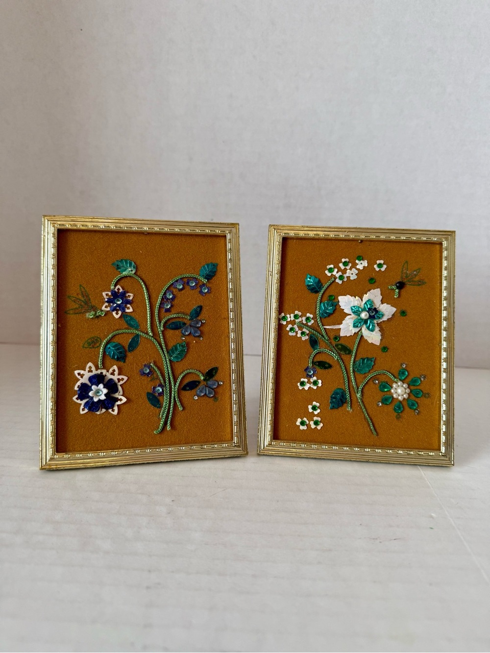Vintage Framed Sequin and Bead Art MCM 
- Set of 2